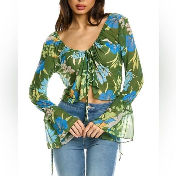 NWT‎ Free People Bell Sleeve Semi Sheer Blouse Size small - Picture 1 of 7